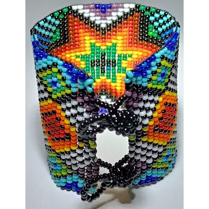 Traditional Huichol Art. Mexico Glass Seed Beads Bracelet. Vibrant Stars 3