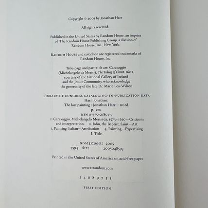 Jonathan Harr The Lost Painting - Quest for a Caravaggio Masterpiece 1st Edition