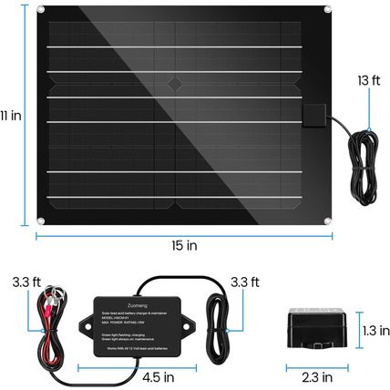 Solar Battery Charger Maintainer, Zuomeng 15W Solar Panel Kit for Dump Trailer B