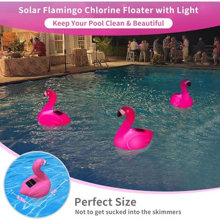 Solar Pool Chlorine Floater, 7 Inch Flamingo Chlorine Floater with Light, Glow i