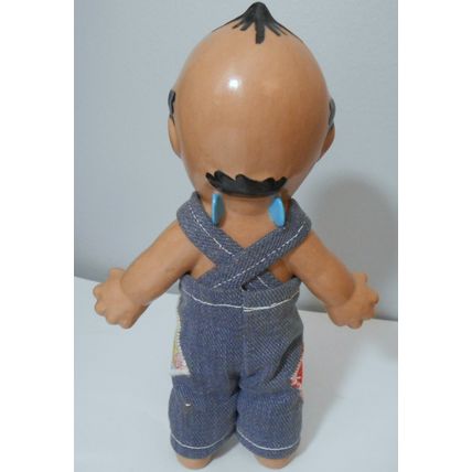 Vintage 7" Kewpie Doll With Blue Wings Bisque Porcelain Standing in Coveralls