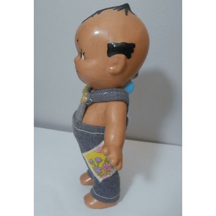 Vintage 7" Kewpie Doll With Blue Wings Bisque Porcelain Standing in Coveralls