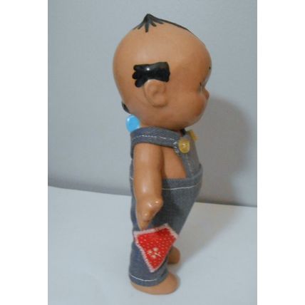Vintage 7" Kewpie Doll With Blue Wings Bisque Porcelain Standing in Coveralls
