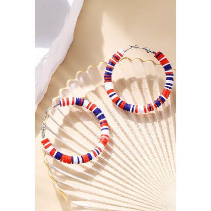 Fiery Red Patriotic Multicolored Bead Hoop Earrings