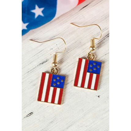Dark Blue American Flag Print Patriotic Hook Earrings