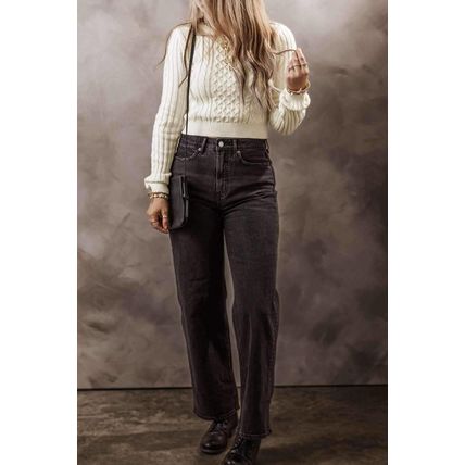 White Cable Knit Cropped Sweater