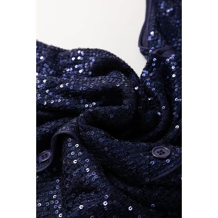 Dirty blue Sequined Deep V Neck Buttoned Tank Top