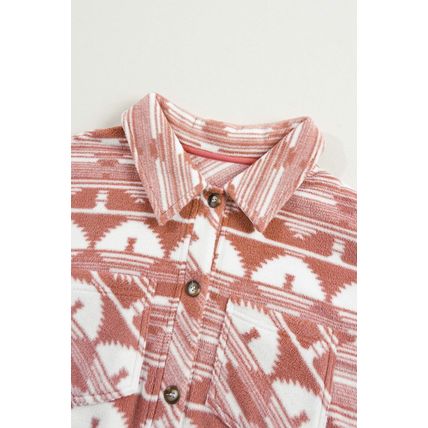Pink Plus Size Aztec Print Chest Pocket Shacket