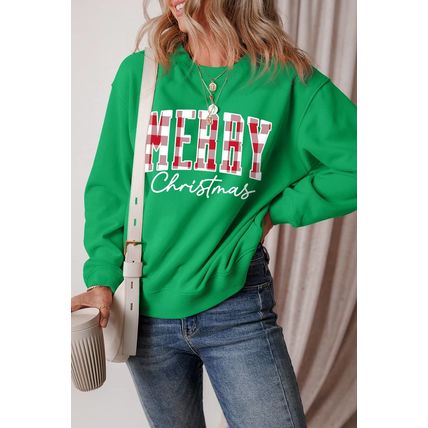 Dark Green Merry Christmas Heat Transfer Graphic Sweatshirt