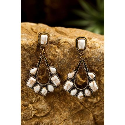 White Turquoise Inlay Cut Out Western Dangle Earrings