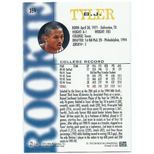 1994-1995 Hoops - #359 - B.J. Tyler RC