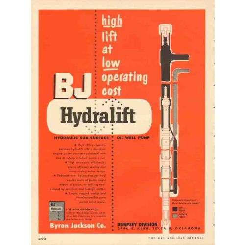 byron jackson company 1953 high lift at low cost hydralift vintage ad
