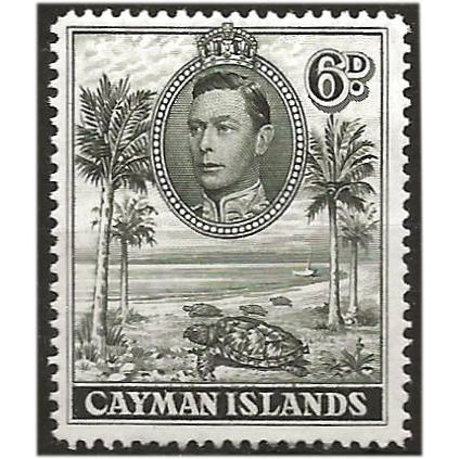 Cayman Islands 1943 SG122a 6d Olive-Green Perf 14 Mounted Mint . .. .