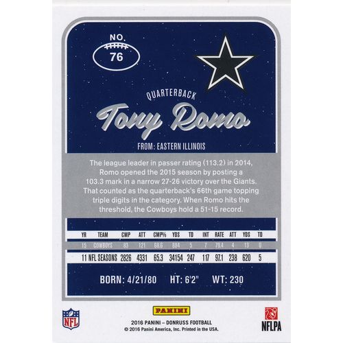 2016 Donruss Football 76 Tony Romo Dallas Cowboys
