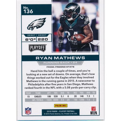 2016 Panini Playoff Football 136 Ryan Mathews Philadelphia Eagles