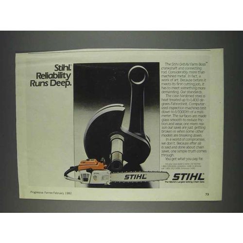 1982 Stihl 041AV Farm Boss Chain Saw Ad - Reliability