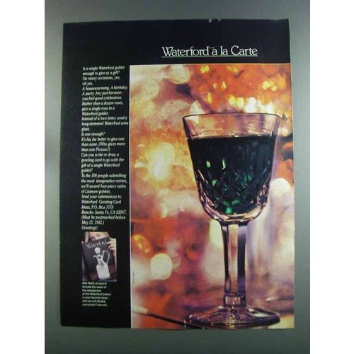 1982 Waterford Crystal Wine Glass Ad - A La Carte