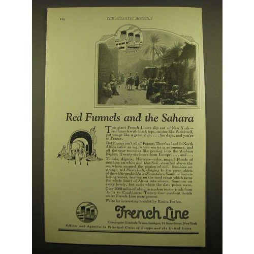 1924 French Line Cruise Ad - Red funnels and the sahara