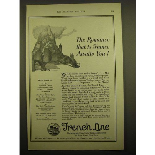 1924 French Line Cruise Ad - The romance that is France awaits you