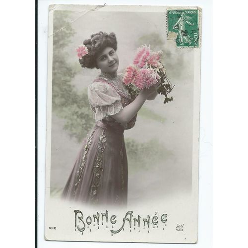 greetings postcard glamour bonne annee new year french posted 1912 a.n. paris