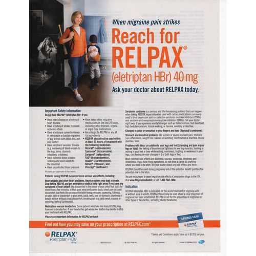 Relpax Prescription Medicine classic Full Page Print Ad November 2014