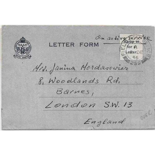 Polish Military Forces Mail Field Post Office FPO #252 Air Letter stampless 1946