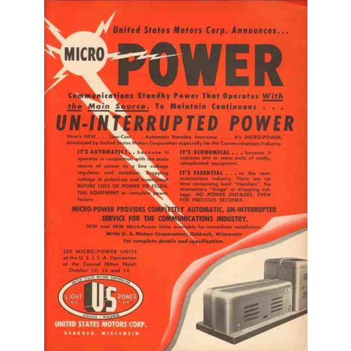 UNITED STATES MOTORS CORP 1953 micro-power un-interrupted vintage ad
