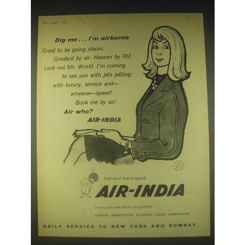 1962 Air-India Airline Ad - Dig me.. I'm airborne