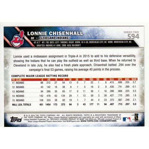 2016 Topps baseball card 594 Lonnie Chisenhall- Indians
