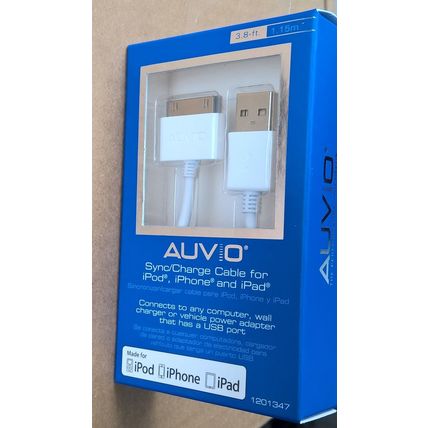 Charge Cable Sync [1 pack] Auvio 1201347 for iPod iPhone & iPad 3.8 FT white