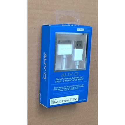 Charge Cable Sync [1 pack] Auvio 1201347 for iPod iPhone & iPad 3.8 FT white