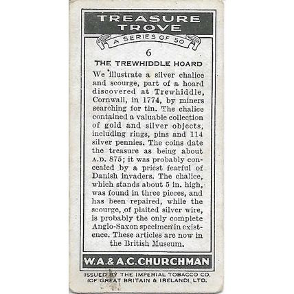 Treasure Trove 1937 Churchman's Cigarette Card 6 - The Trewhiddle Hoard