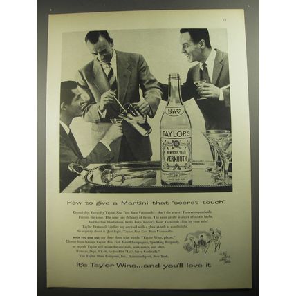 1956 Taylor's Vermouth Ad - How to give a Martini that secret touch