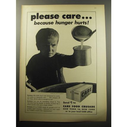 1957 Care Food Crusade Ad - Please care.. because hunger hurts