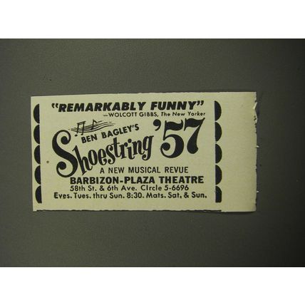 1957 Ben Bagley's Shoestring Revue Ad - Remarkably Funny