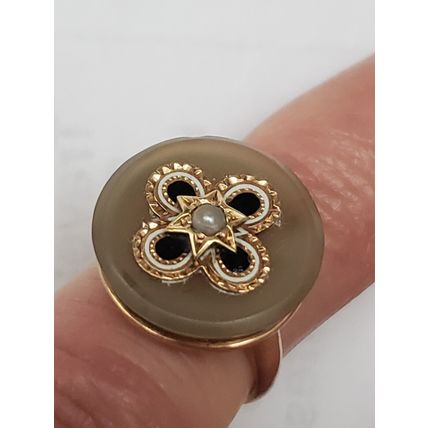 Victorian 10k YG Genuine Agate & Seed Pearl Magen David Star Enameled Ring 1800s