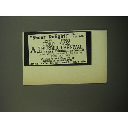 1960 A Thurber Carnival Play Ad - Sheer Delight! Kerr Her. Trib.