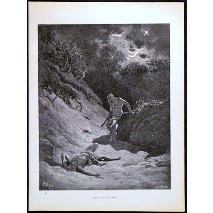 DEATH OF ABEL 1885 Gustave Doré - Heliodore Joseph Pisan ANTIQUE ENGRAVING