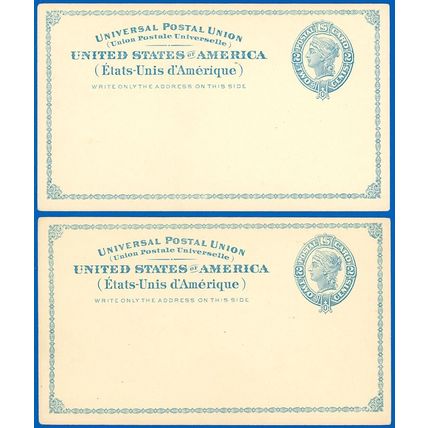 1881 Mint LOT/2 Postal Cards #UX6 Pale Blue, Pristine XF Condition, SCV $70.00+