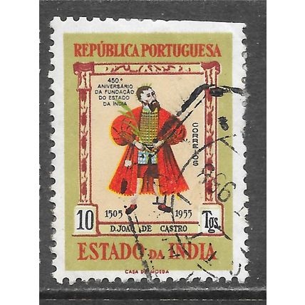 PORTUGAL PORTUGUESE INDIA 1956 450 YEARS FOUNDING CASTRO 10T USED fault