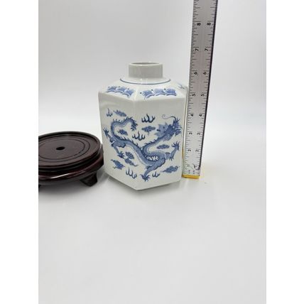 18th-C Chinese Qianlong Imperial Mark Porcelain Hexagonal White Blue Dragon Vase