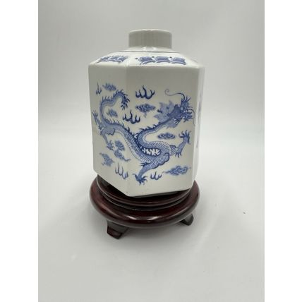 18th-C Chinese Qianlong Imperial Mark Porcelain Hexagonal White Blue Dragon Vase