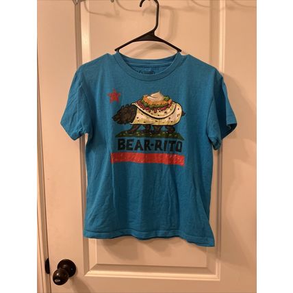 Hybrid Apparel Boys Short Sleeve T-Shirt Graphic Bear-Rito Size M Blue