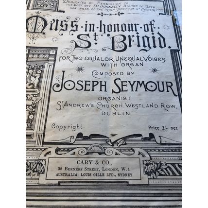 Mass in Honour of St Brigid. Sheet music c. 1890, 19 pages. collectable