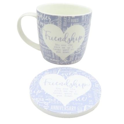 Frienship Mug & Coaster Set Grey & White 8.3 CM Microwave & Dishwasher Proof