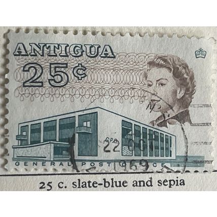 Antigua 1966 25c Slate Blue & Sepia Used SG 189 stamp General Post Office GPO