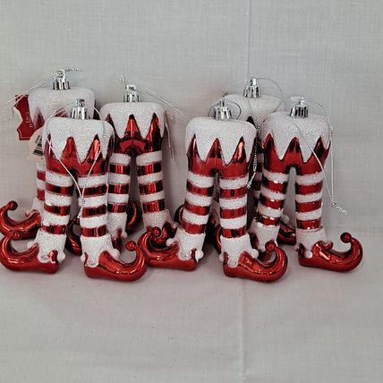 NEW Lot 6 ELF LEGS 5" Christmas ORNAMENTS Holiday Time Decor Feet Socks Shoes