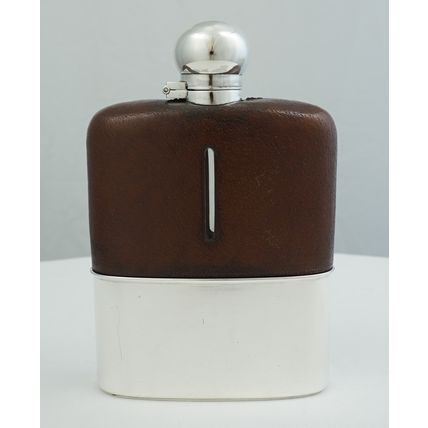 BIG Antique Silver Gilt Glass Pocket Flask, Sheffield 1899, holds 250ml, 604g.