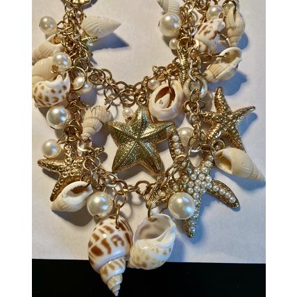 Seashell, Starfish and Pearl Bib Necklace (18") # 5163