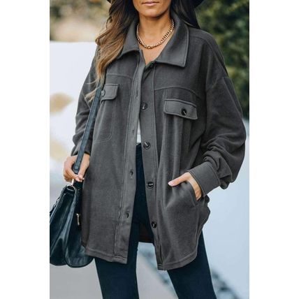 Gray Turn Down Collar Buttoned Shirt Jacket